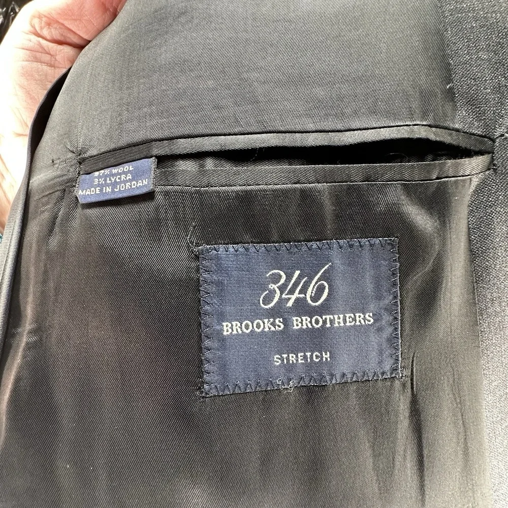 Brooks Brothers 346 Blazer 39R Charcoal Gray Wool Stretch Two Button Sport Coat